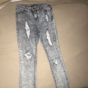 Refuge ripped, dark, skinny jeans.